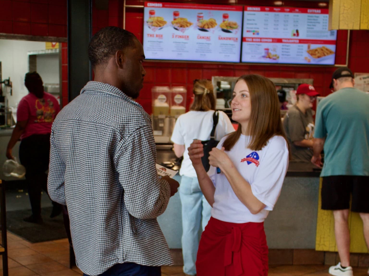 Two people engaged in a discussion